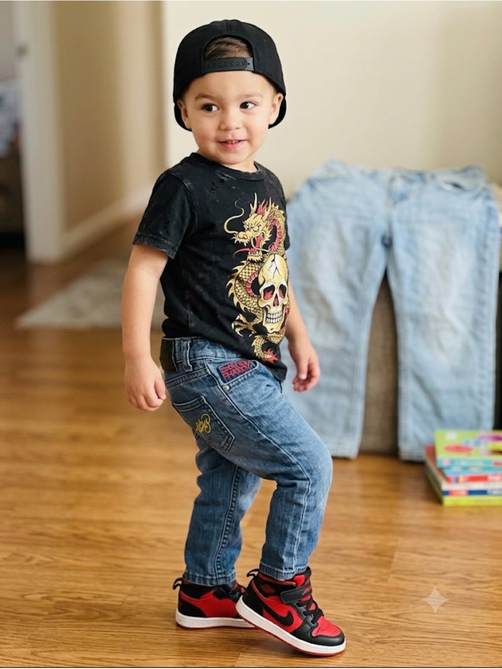 VTG Y2K Ed Hardy Kids Koi Fish Embroidery Denim Jeans Size 2.